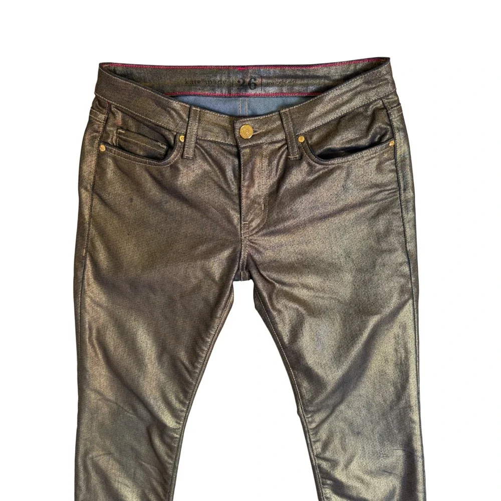 KATE SPADE Broome Street Metallic Gold Coated Skinny Jeans Size 26